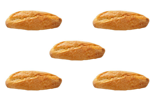 Fresh baked bolillo bread rolls on transparent background