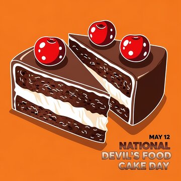 Illustrated Chocolate Layer Cake with Cherries for National Devil's Food Cake Day
