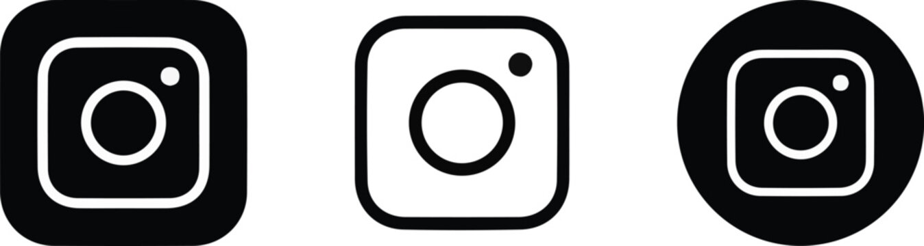 instagram logo icon set three variations black and white rounded square circle and outline flat vector design for social media branding