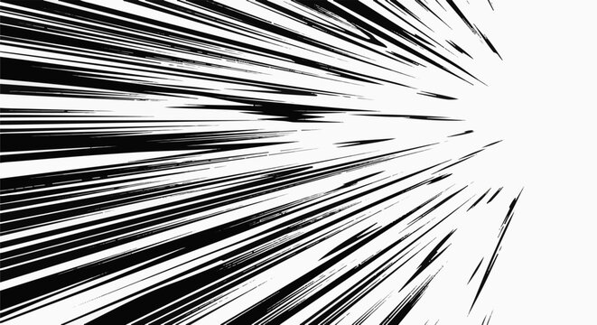 Abstract black and white streaks emanating from a central point on a white background