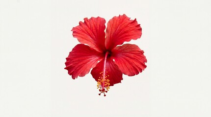 Fototapeta premium Vibrant red hibiscus flower isolated on a white background, showcasing delicate petals and intricate stamen details