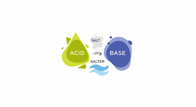 Abstract illustration of acid-base reaction with salt and water elements