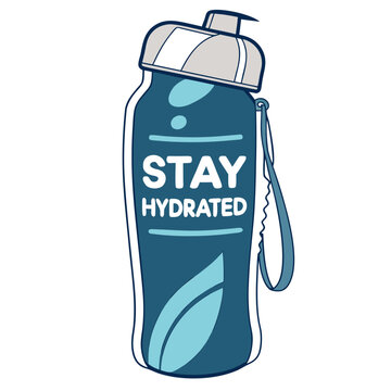 Blue sport water bottle with stay hydrated text