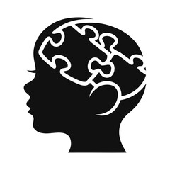 Fototapeta premium Clean silhouette autism awareness icons with children, support symbols and inclusion concepts. Ideal for healthcare, education, awareness campaigns and nonprofit projects.