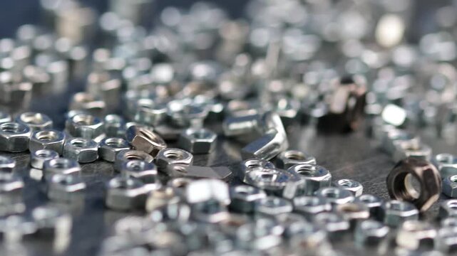 Metal screws for fastening equipment. Soft focus. Close-up. 