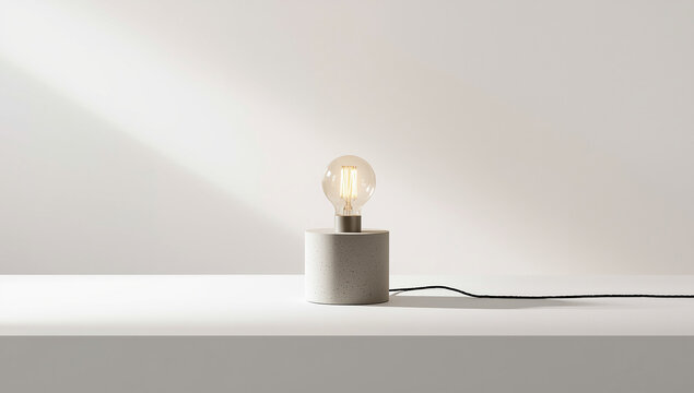Minimalist concrete desk lamp with exposed filament bulb with light bulb with edison bulb with still life with power cord