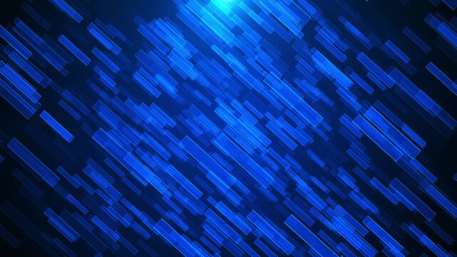 Blue abstract rectangle background glowing digital blocks, diagonal motion layers, deep technology depth. tech videos, data screens, software intros, corporate promos, cyber visuals, modern motion
