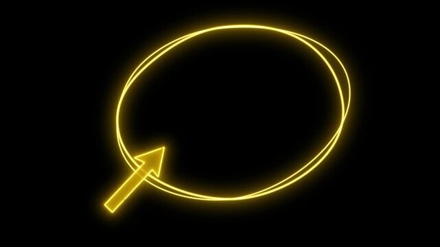 Glowing neon yellow oval speech bubble with arrow animation on black background