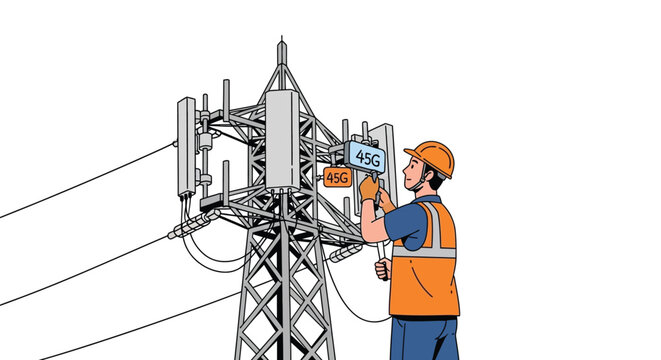 Man working on telecommunication tower equipment.
