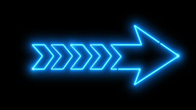 Neon blue glowing arrow icon with pulsing chevron segments on a black background