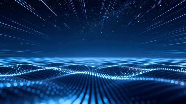 Blue digital wave under starry sky