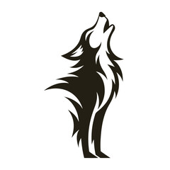 Naklejka premium Wolf Howling At Moon Silhouette Night Wildlife Concept
