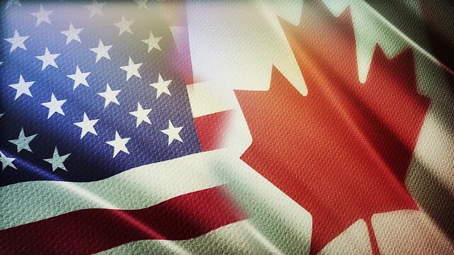 USA and Canada Flags Waving Side by Side in Wind &ndash; International Partnership, Diplomacy and North America Relations
