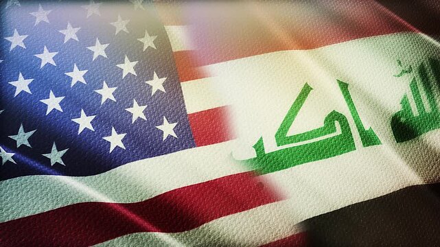 USA and Iraq Flags Waving Side by Side in Wind &ndash; Diplomacy, Middle East Relations and International Partnership

