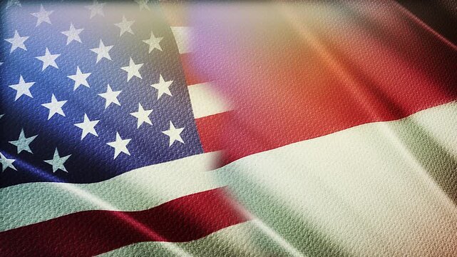 USA and Indonesia Flags Waving Side by Side in Wind &ndash; Diplomacy, International Relations and Global Partnership