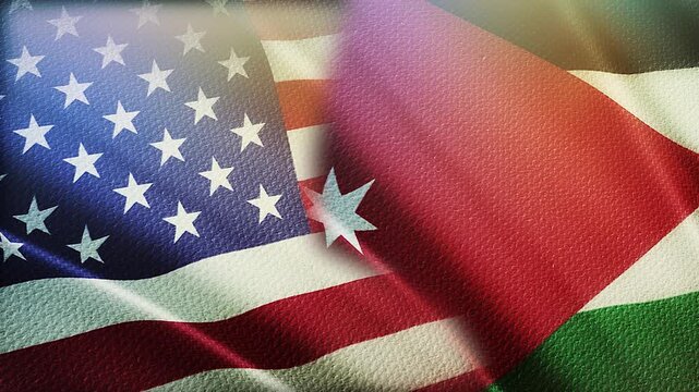 USA and Jordan Flags Waving Side by Side in Wind &ndash; Diplomacy, Middle East Relations and International Partnership
