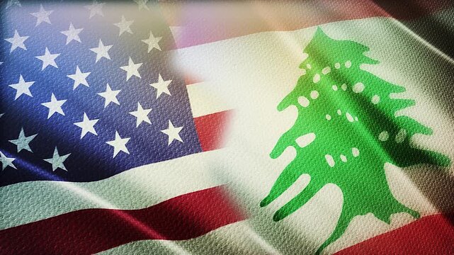 USA and Lebanon Flags Waving Side by Side in Wind &ndash; Diplomacy, Middle East Relations and International Partnership
