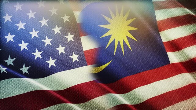 USA and Malaysia Flags Waving Side by Side in Wind &ndash; Diplomacy, International Relations and Strategic Partnership

