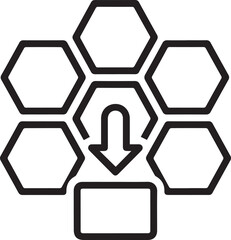 Premium Flat Black & White Vector Icon Depicting Caching Layer with Honeycomb Structure for Data Storage Optimization, Web Performance Enhancement, CDN Architecture, Cloud Computing, API © anton
