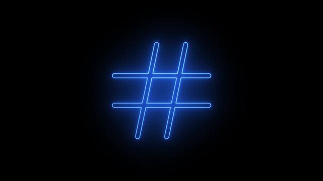 Glowing neon hashtag symbol icon animation. Neon Punctuation Symbols Hashtag icon animation concept.
