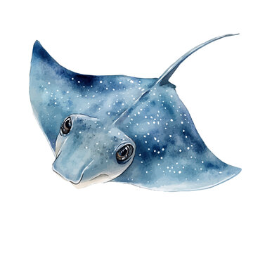 Stingray, watercolor vector depicting playful antics, isolated on a white background.