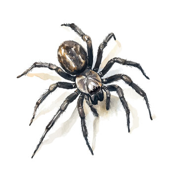 Spider, watercolor vector depicting playful antics, isolated on a white background.