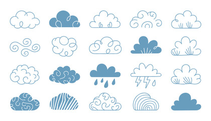 Fototapeta premium Weather cloud vector icons diverse atmospheric conditions for design projects
