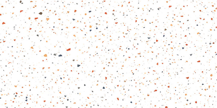 Abstract pattern with small black geometric shapes and tiny colorful dots on light background