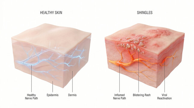 Shingles Viral Reactivation Nerve Path Skin Anatomy