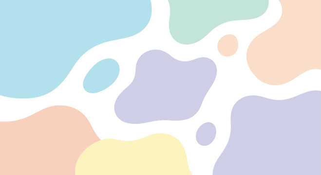 Soft and modern abstract background featuring a collection of pastel-colored fluid blobs in blue, peach, lavender, and mint green.