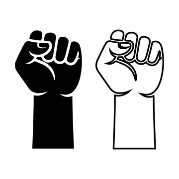 Raised Fist Icon Set Solid and Outline Unity Symbols of victory, strength, power and solidarity flat icon for apps and websites