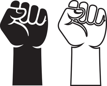 Raised Fist Icon Set Solid and Outline Unity Symbols of victory, strength, power and solidarity flat icon for apps and websites