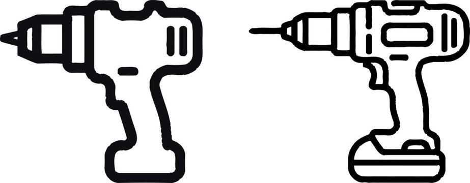 Vector icons of cordless power drills with drill bits electric drill hand tool drill bit construction illustration silhouette instrument