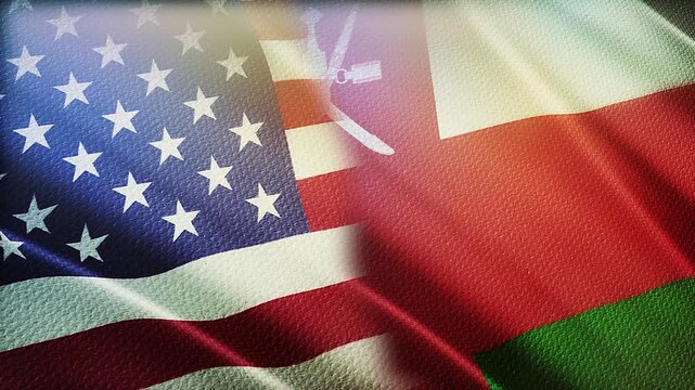 USA and Oman Flags Waving Side by Side in Wind &ndash; Diplomacy, Gulf Relations and International Partnership
