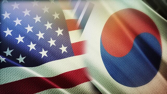 USA and South Korea Flags Waving Side by Side in Wind &ndash; Strategic Alliance, Diplomacy and International Relations

