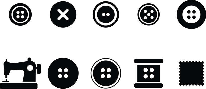 Sewing buttons and sewing machine icons on white background