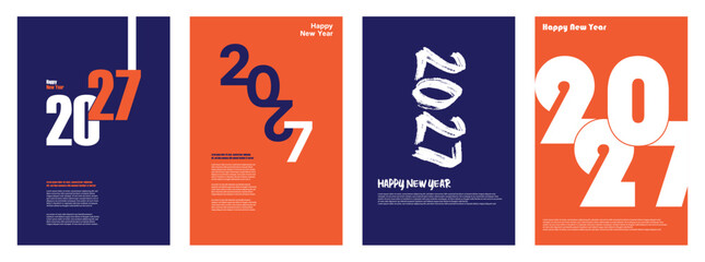 2027 new year poster template set vector design. Bold typography celebration layout in navy orange white. Modern annual calendar cover collection for print use.  © IT park