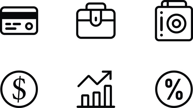Business finance and photography icons with graph and percentage isolated on transparent background