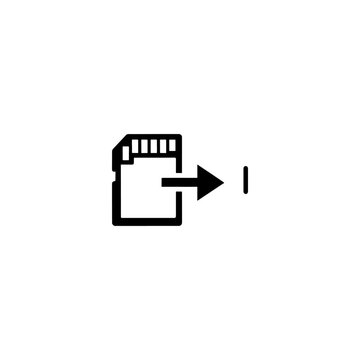 A black sd card with an arrow pointing to an empty slot a digital storage silhouette
