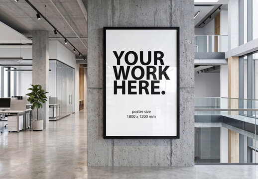 Vertical poster Mockup in office interior