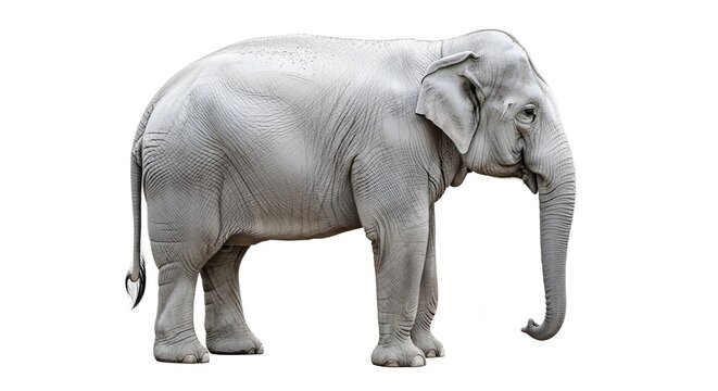 majestic gray elephant walking in minimalist white background for wildlife conservation concept