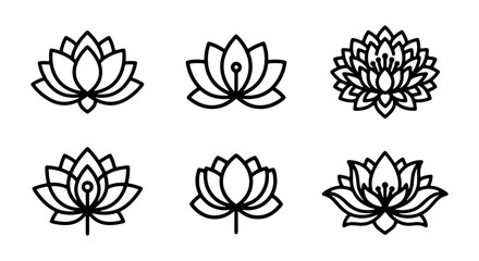 Fototapeta premium Collection of various lotus flower designs in black outline