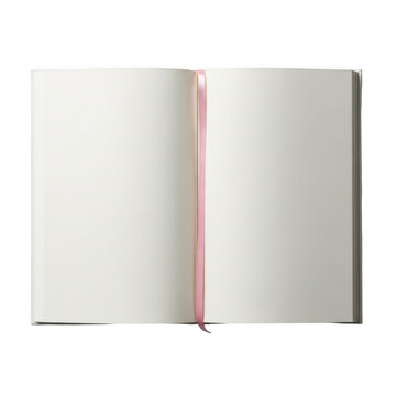 Open notebook with pink bookmark on white background