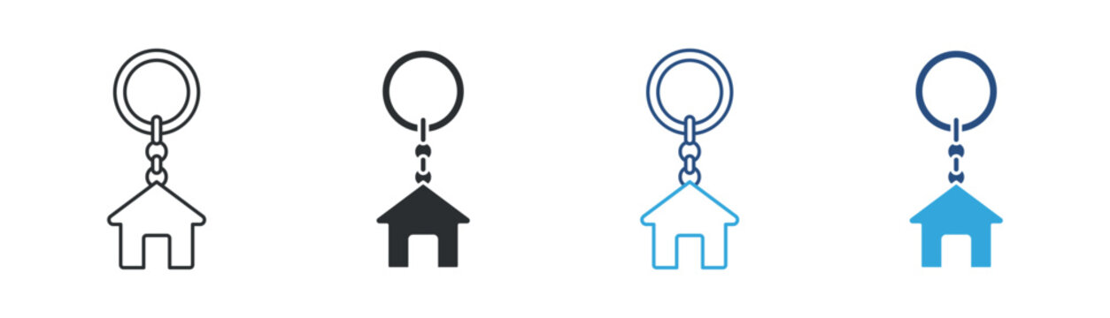 keychain icon set. house key holder pendant. home ownership and property concept. vector illustration.