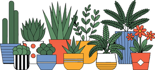 plant set of potted houseplant and cactus vector art © AIcon Star