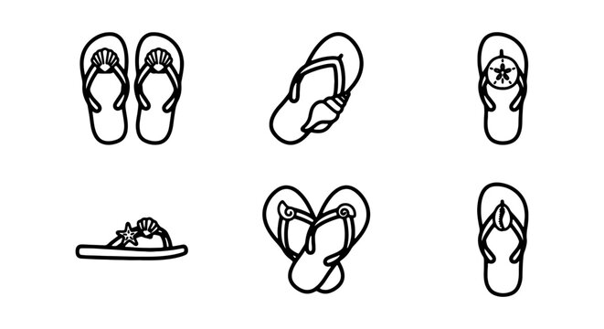 Collection of various flip flops and sandals in different views and styles