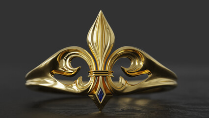 Gold Fleur De Lis Ring with Sapphire Gemstone © Nada