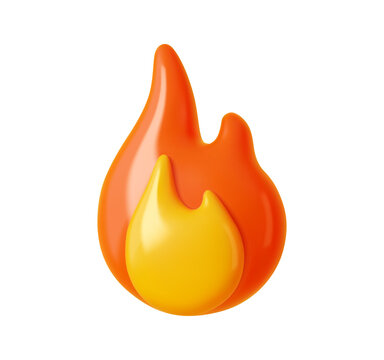 3d fire flame, bonfire and hot emoji icon. Cartoon vector burning hot fire blaze with orange and yellow hot tongues, represents heat, energy, passion and excitement emotions, energy and combustion