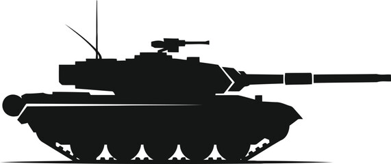 Black silhouette of a military tank with a gun and antenna © Sumitra