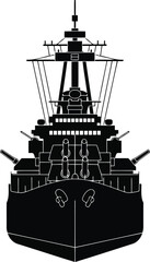 Black silhouette of a warship with multiple gun turrets © Sumitra